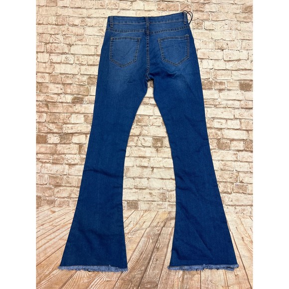 Tea n Cup size 3 raw hem Flare Festival Bell Bottom Blue jeans NWT - Picture 2 of 7